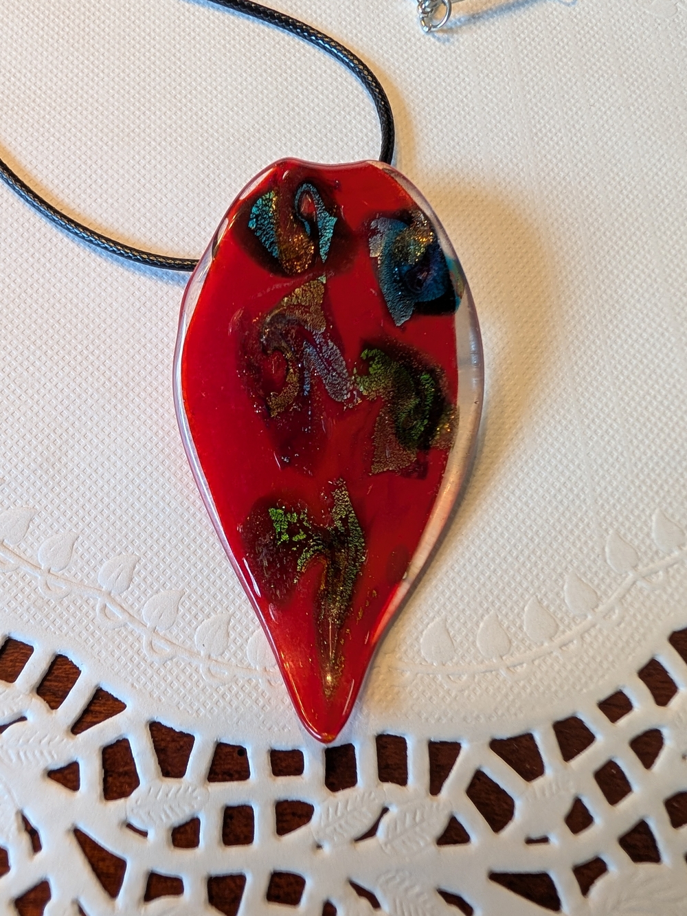 Red Glass Teardrop Pendant Necklace - Artisan Brand